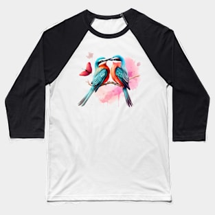 Valentine Kissing Bee Eater Bird Couple Baseball T-Shirt